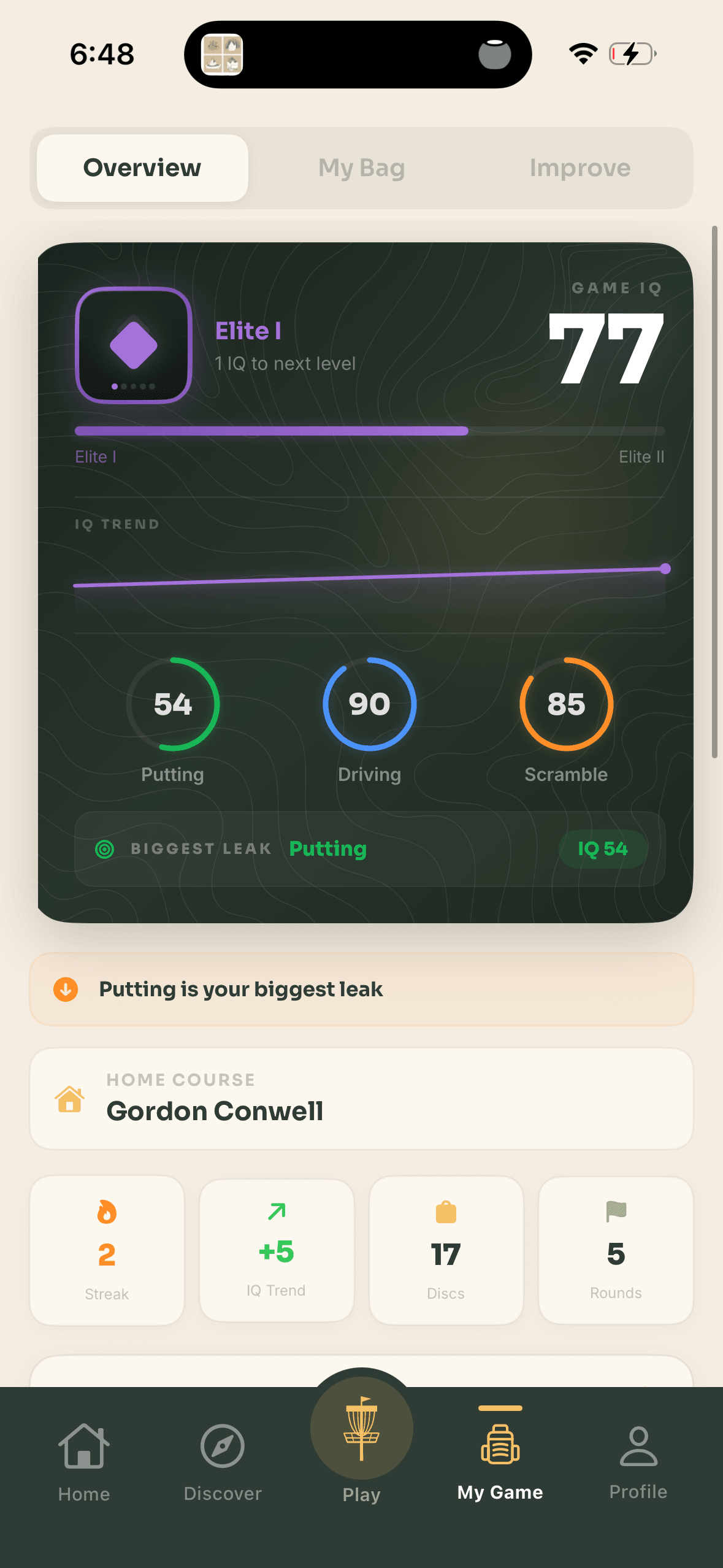 Radius Game IQ dashboard